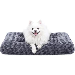 KSIIA Washable Dog Bed Deluxe Plush Dog Crate Beds Comfy Kennel Pad Anti-Slip Pet Sleeping Mat for Dogs, 23" x 18", Dark Grey