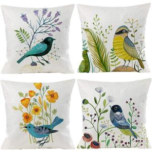 Bird Decorative Pillow Covers Spring Style Throw Pillow Cover Cushion Case Outdoor Flower Bird Set for Sofa Bed Couch Car Office 20x20 Inch Set of 4