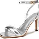 Summer Open Toe Heeled Sandals Block High Heels Sexy Sandals (12, Silver)