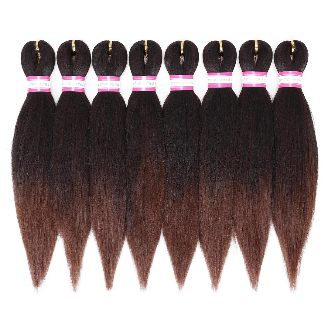 Pre Stretched Braiding Hair 12 Inch 8 Packs Ombre Brrown Short Braiding Hair Natural Easy Braid Hot Water Setting Professional Synthetic Hair Extensions Soft Yaki Straight Texture (#1B/30)