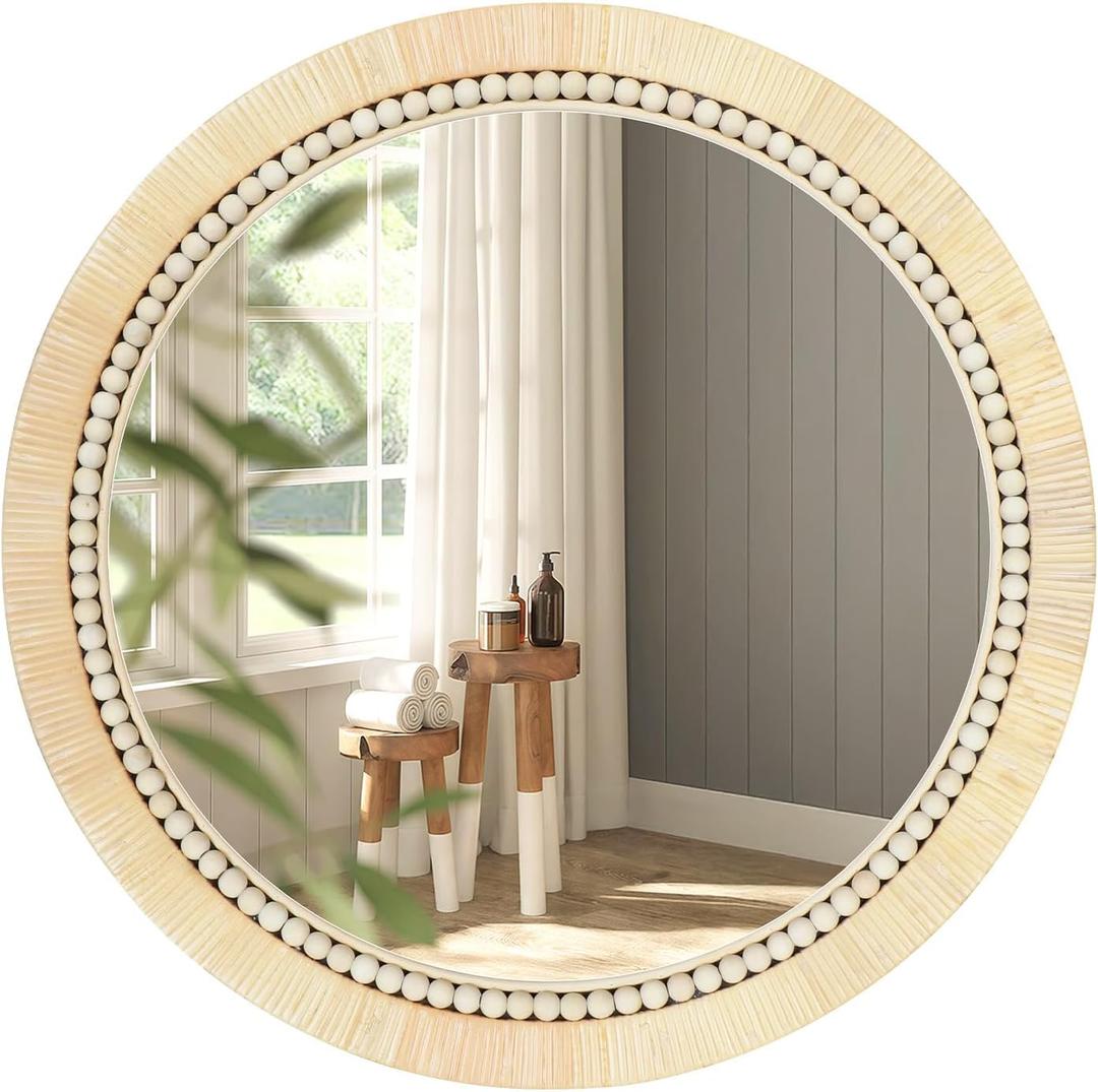 ULIKE Rattan Wicker Mirror for Bathroom, 30 Inch Boho Woven Decorative for Wall, Rustic Farmhouse Vanity Mirror, Round Rattan Mirrors for Living Room Entryway Bathroom Bedroom