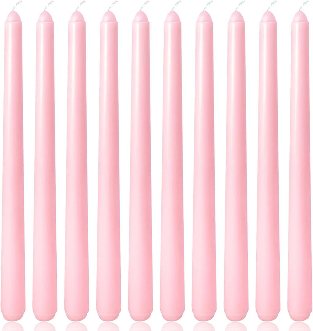 10 Inch Baby-Pink Taper Candles for Home Decoration, 10 Pack Unscented Candlesticks for Dinner Wedding Party, Smokeless and Dripless Candle Sticks