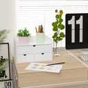 Wisuce Bamboo Desk Organizer - Mini Bamboo Desk Drawer Tabletop Cosmetic Storage Organization for Office or Home White with Shelf