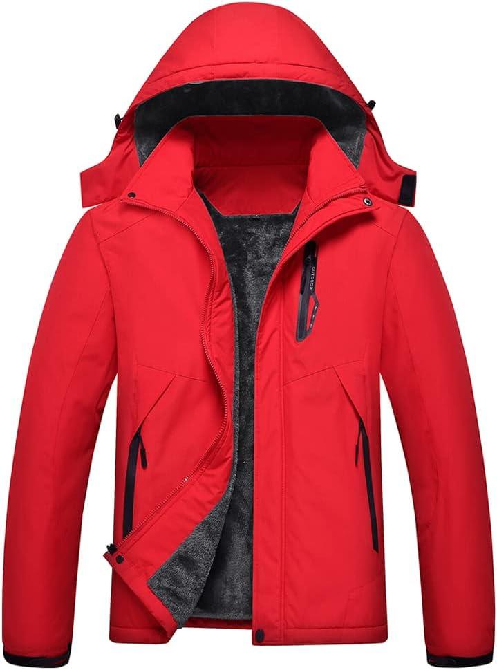 Men's Mountain Waterproof Ski Jacket Winter Windbreaker Warm Hooded Snowboarding Raincoat Jackets (Red), Small