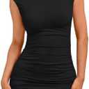 Trendy Queen Womens Boat Neck Going Out Mini Dress Summer Party Club Bodycon Dresses, S