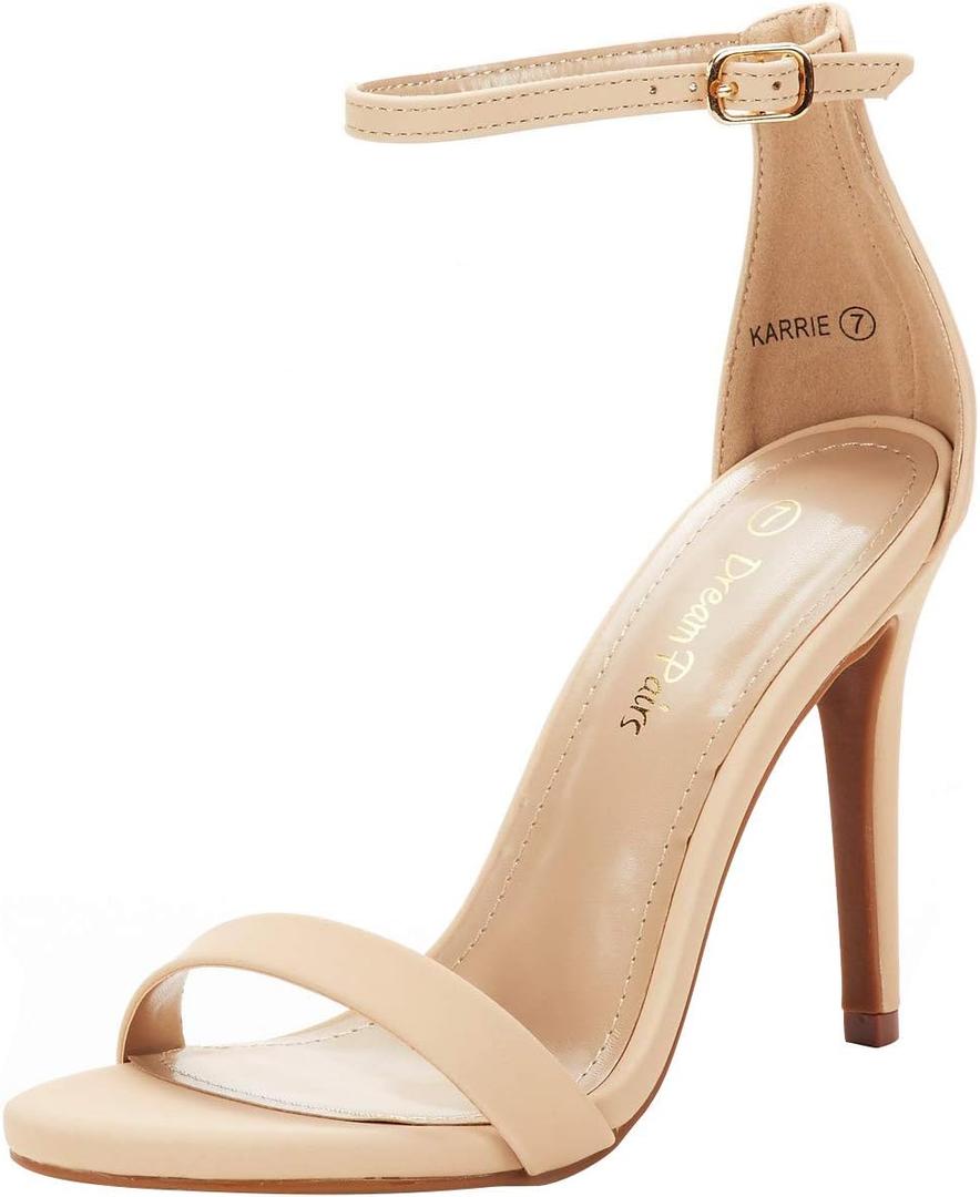 DREAM PAIRS Women's High Heels Flower Ankle Strap Stilettos Round Open Toe Dressy Sexy Sandals (Beige, XS)