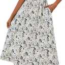 FENSACE Summer Dresses for Women Collared V Neck Puff Short Sleeve Floral Flowy Midi Dress with Pockets XL