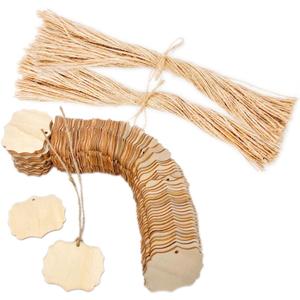 200 Pcs 2.4 Inch Quatrefoil Wooden Tags with Jute Crafts Unfinished Wood Gifts Tags (2.4X 2 in)