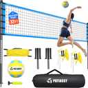 Outdoor Volleyball Net Set for Backyard & Beach, 32FT Regulation Size, Easy Setup Adjustable Height Poles, Portable Net System with PU Volleyball, Pump & Carry Bag