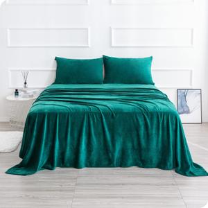 Micro Fleece Bed Sheet Set Twin Size,Velvet Plush Sheets and Pillowcase Set with Deep Pockets, Extra Soft, No Pilling and Cozy Warmth for All Season & Chritmas (Twin,Green Color,3 Piece)