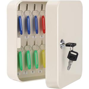 KYODOLED Key Cabinet Wall Mount, Locking Key Organizer, Key Storage Lock Box with Key, Key Management with 20 Key Hooks & Tags Key Labels, 7.87" x 6.29" x 3.14" (Beige, 20 Key)