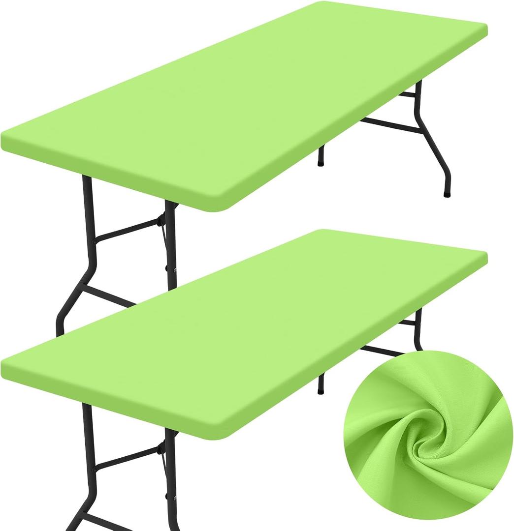 homing 2 Pack Rectangle Table Cloth, Elastic Fitted Fabric Tablecloth Fits for 8 Foot Folding Tables, Washable Table Cover for Picnic, Camping, Indoor & Outdoor (Lime Green, 30" x 96")