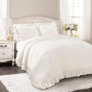 Lush Decor Reyna Ruffle Comforter Set - 3 Piece Cozy Ruffled Bedding Set - Timeless Elegance and Comfort for Dorm Room - Full/ Queen, White