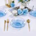 I00000 50 Pack 12 Ounce Blue Plastic Bowls Hammered Clear Bowl with Gold Rimmed, Heavy Duty Disposable Bowl Set,Elegant Small Bowls for Party, Weddings, Catering