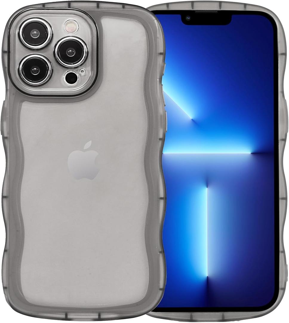 IYH Transparent Wave Case for iPhone 13 Pro 6.1", Soft TPU Shockproof Cover with Cute Design & Camera Protection(Black)