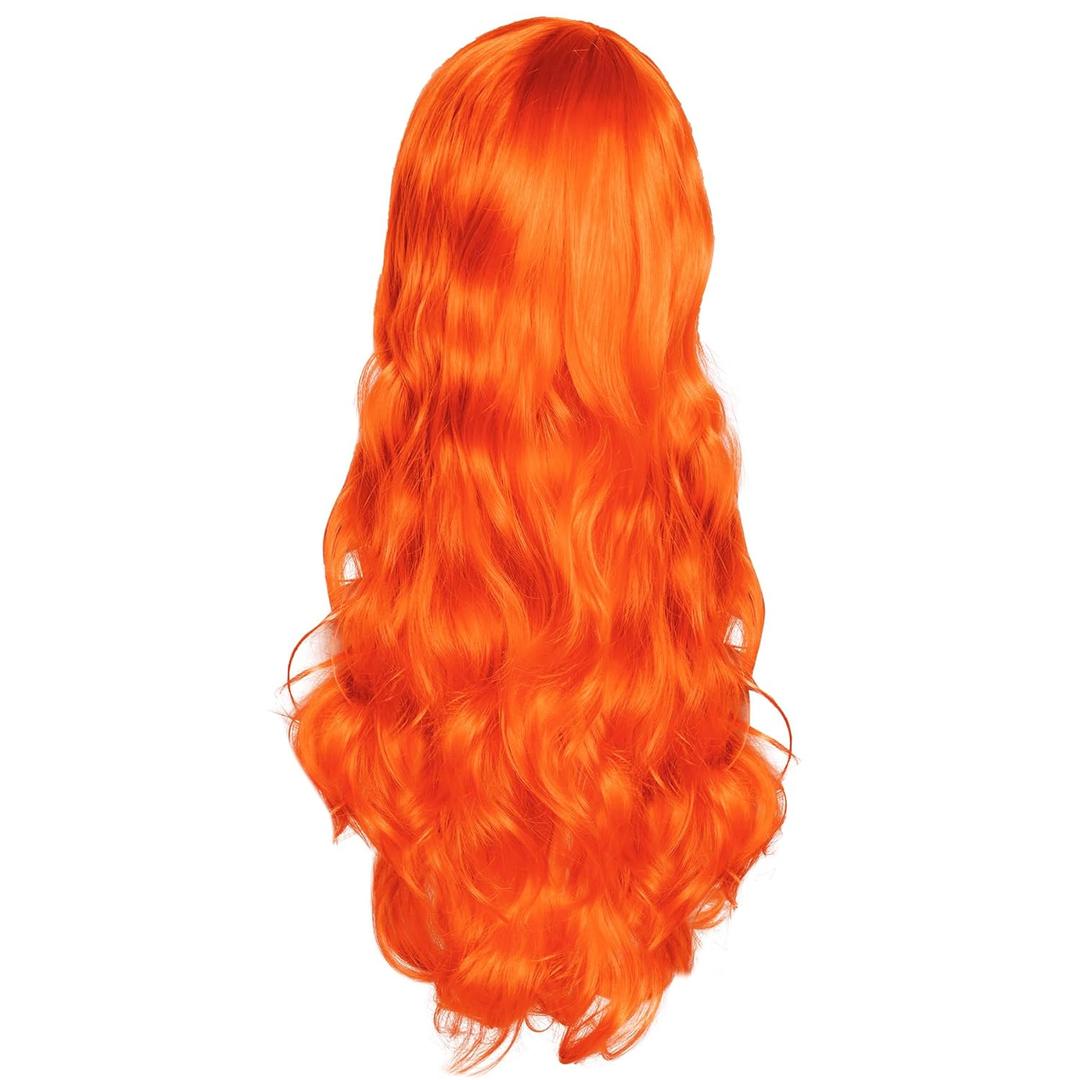 Rbenxia Curly Cosplay Wig Long Hair Heat Resistant Spiral Costume Wigs Anime Fashion Wavy Curly Cosplay Daily Party Orange 32" 80cm