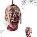 Scary Halloween Decorations Props - Life-Size Hanging Bloody Latex Severed Zombie Head for Haunted House Decor, Indoor Outdoor Halloween Party Yard Decoration