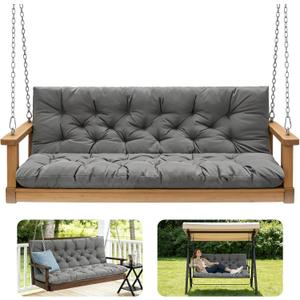 Porch Swing Cushions,Outdoor Cushions 3 Seater Replacement with Backrest, Waterproof Thickened Bench Cushion with Ties for Porch, Patio,Outdoor, Backyard and Garden (Light Gray 60 * 40 in), 60x 40 inches