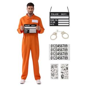 Spooktacular Creations Prisoner Costume Men, Orange Jumpsuit, Jail Inmate Accessories Set, Halloween Costumes for Men 2025 L