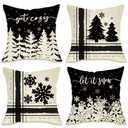 Fahrendom Winter Snowflake Decorative Throw Pillow Covers 20x20 Set of 4, Let It Snow Christmas Pine Tree Black Outdoor Pillowcase, Get Cozy Seasonal Holiday Farmhouse Cushion Case Home Decor
