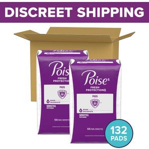 Poise Incontinence & Postpartum Pads for Bladder Leaks, 4 Drop Moderate Absorbency, Regular Length, 132 Count