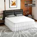 Queen Bed Skirt, Double-Layered Ruffled Eyelet Bed Skirt, Wrap-Around Elastic Dust Ruffle Queen Size with Gathered Styling and Embroidered Details, 14" Drop Length (White)