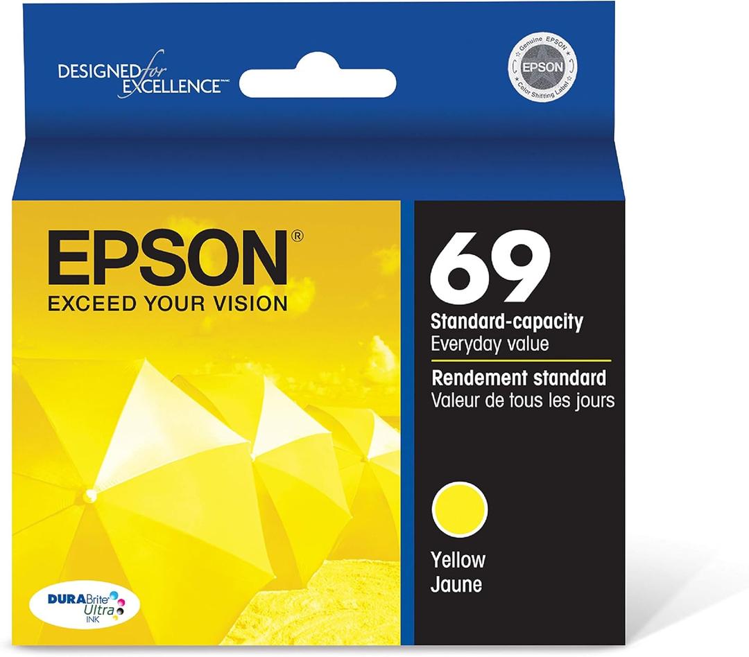 EPSON 69 DURABrite Ultra Ink Yellow For CX-6000, CX-7000F, CX-7400, CX-8400, CX-9400, CX-9475, NX-400, NX-415, NX-510, NX-515, WF-1100, WF-500, WF-600, WF-610, WF-615 and other select models