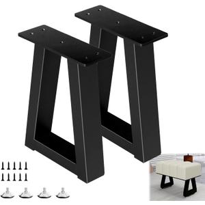 12 Inch Trapezoid Metal Table Legs, DIY Furniture Legs for Coffee Table, Bench Stool Feets Cabinet Chairs Feet Set of 2, Including Screws and Adjustable Feet Pads, Black