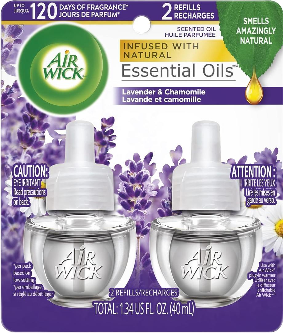 Air Wick Plug in Scented Oil Refill, 2 ct, Lavender and Chamomile, Air Freshener, Essential Oils