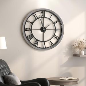 Cuspin Large Wall Clock for Living Room Decor, 24 Inch Round Farmhouse Wall Clocks Decorative Battery Operated with Solid Wood Frame, Non-Ticking Silent Rustic Wooden Clock Roman Numerals