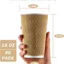90 Pack 16 oz Disposable Coffee Cups No Lids, Champagne Insulated Ripple Wall Paper Coffee Cups 16oz, Kraft Corrugated Beverage Paper Cups for Hot Chocolate, Home, Travel, Office, Tea
