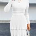 Wenrine Womens Long Sleeve Sweater Dress Casual Ribbed Knit Crewneck A Line Slim Fit Tiered Fall Mini Dresses White