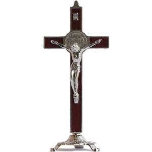 Calculs Metal & Wood Crucifix Table Cross - Catholic Table Cross With Stand For Prayers Home Decor 8"