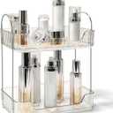 Bathroom Counter Organizer Countertop Storage Skincare Countertop Makeup Organizer Cosmetics Skincare Organizers Holder for Perfume-Clear white-silver pole (11.8" x 6.7" x 12.8")