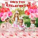 112 Pcs Cherry Party Decorations Tableware, Cherry Birthday Decorations, She's the Cherry on Top Theme Banner, Cherry Party Supplies, Fit 16 Guests for Cherry Themed Party Baby Showers Decorations