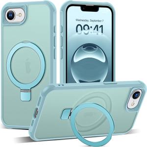 Compatible with iPhone 16E Case with Invisible Magnetic O-Ring Stand Military-Grade Translucent Case for iPhone 16E 6.1" 2025 [Compatible with Mag-Safe][Great Grip Feeling]