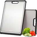 Premium 316 Stainless Steel Cutting Board for Kitchen Double Sided,& BPA-Free Chopping Board with Food-Grade Steel &Eco-Friendly Wheat Straw PP,for Meat&Vegetables Healthy cutting boards non toxic (Black)