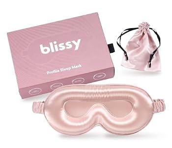 Blissy Silk Sleep Mask Profile - 100% Pure Mulberry Silk 22 Momme 6A Fibers Silk Eye Sleeping Mask for Women & Men for Total Blackout - Blindfold Silk Sleep Mask Side Sleeper Eye Cover (Pink)