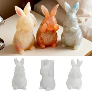 3pcs Easter Bunny Resin Molds, Large 3D Animal Resin Molds Silicone, Flexible Effortless Demoldable Epoxy Molds for Resin Casting, Soap, Candle, Flowers Preservation, Easter Decor
