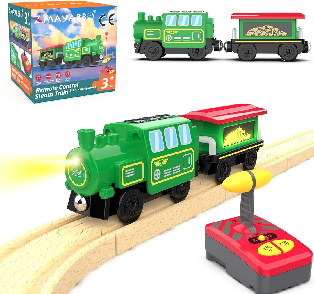 Wooden Train Accessories Battery Operated Locomotive Train, Remote Control Train for Track Set, Powerful Engine Train Vehicles Fit All Major Brands Track Railway System (Battery Not Included)