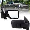 Right Passenger Side Mirror Fits 2021-2026 Ford F150 With Manual Folding Power Glass Heated Blind Spot Turn Signal Puddle Light Temperature Sensors Matte Black Replace#ML3Z17682SA(13Pins)