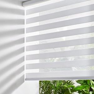 Persilux Cordless Zebra Blinds for Windows Dual Layer Roller Blinds (54" W x 64" H, White) Free-Stop Roller Blinds, Light Control for Day and Night, Light Filtering Sheer Roller Shades for Home