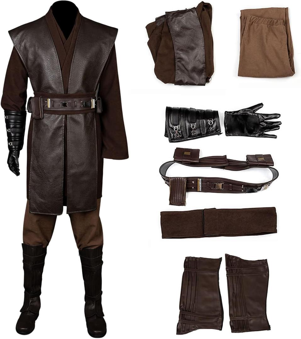 CosFantasy Mens Tunic Costume Knight Tunic Uniform Full Sets Halloween Cosplay Outfit (Medium, Brown)