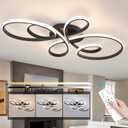 66W Modern LED Ceiling Light, 5 Rings Flower Flush Mount Light Fixture with Remote Control Black Dimmable Ceiling Lamp for Living Room, Bedroom, Dining Room, Hallway, Kitchen (31.89Inch)