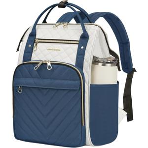 KROSER Laptop Backpack 17" Stylish Backpack Water Repellent College Casual Daypack Travel Business Work Bag for Men/Women-Beige/Haze Blue