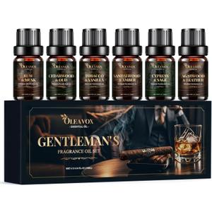 Men Essential Oils Gift Set, Premium Fragrance Oil for Diffusers for Home, Candle & Soap Scents,Agarwood & Leather,Tobacco & Vanilla, Sandalwood & Amber, Cypress & Sage, Rum & Musk,Cedarwood & Oud