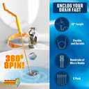 Flexisnake Drain Weasel Hair Clog Remover Kit Plumbing Snake Auger for Cleaning Shower, Bath Tub, Bathroom Drains with Rotating Handle and 5 Disposable Wands, Made in USA