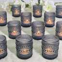 24 Pcs Votive Candle Holders, Dark Blue Glass Candle Holder Bulk for Table Centerpiece, Tea Lights Candle Holders for Wedding Shower, Party and Home Decor