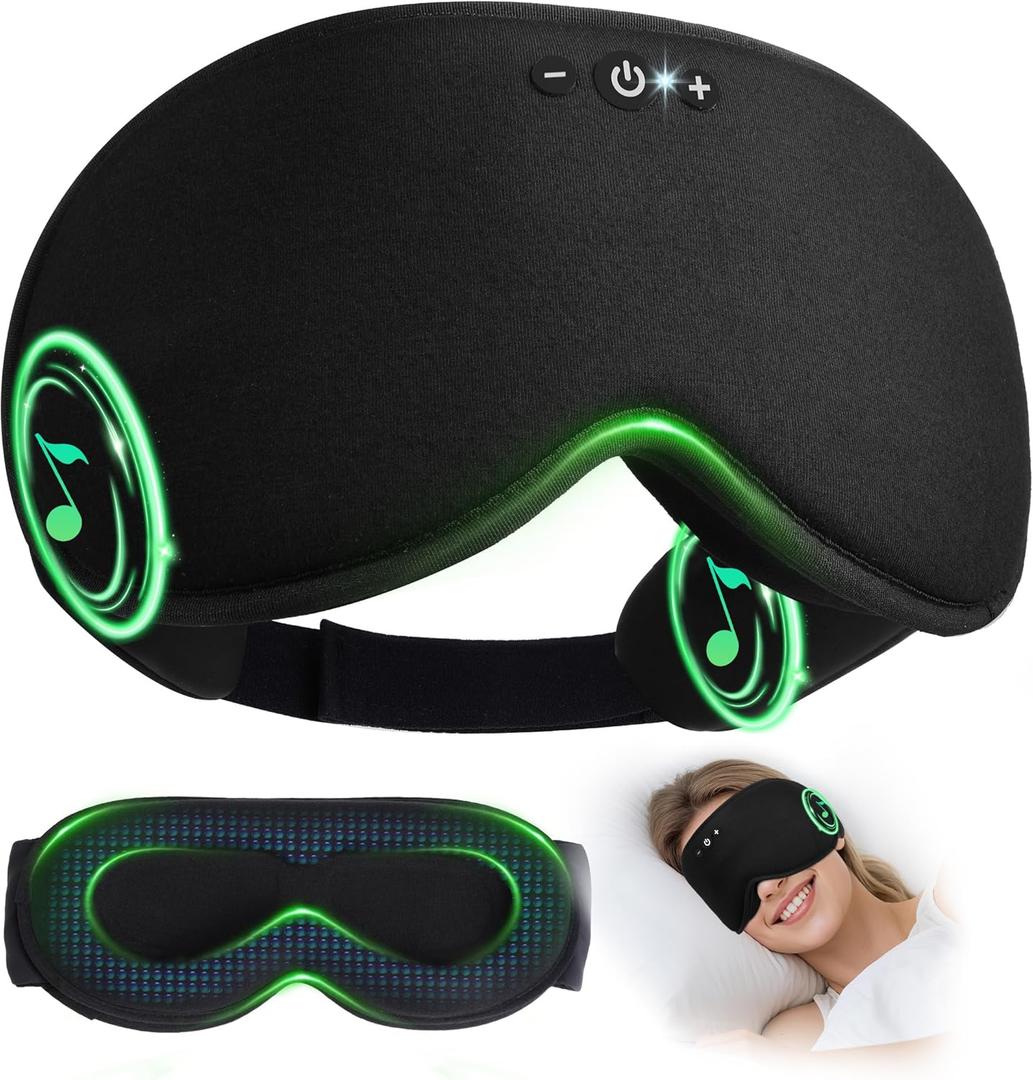 LC-dolida Bamboo Cotton Weighted Bluetooth Sleep Masks, 3D Weighted Sleep Masks with Bluetooth 5.4 Headphones, Total Blackout Bluetooth Sleep Mask for Women Men, Weight Eye Mask for Sleeping, Black
