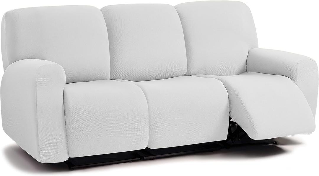 ULTICOR Jacquard 8-Pieces Recliner Sofa Covers Stretch Reclining Couch Covers for 3 Cushion Reclining Sofa Slipcovers Thick Soft Washable (Ivory, 3 Seater Recliner Cover)